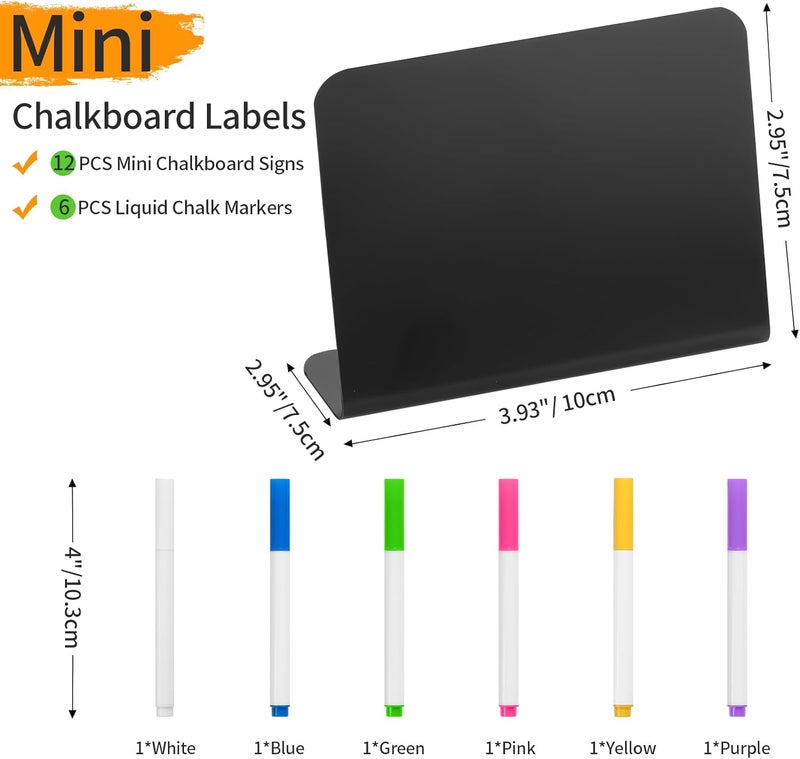 Herda 12 Pack 4"x3" Small Food Labels for Party Buffet Food Signs for Birthday Bakery Wedding Signs Tags Food Tags Place Cards Message Board Signs Mini Chalkboard Signs Includes 6 Wet Erase Markers - Image 2